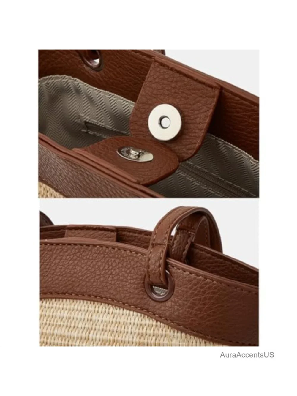 Straw Woven Tote Bag with Inner Liner - Retro Travel Shoulder Bag